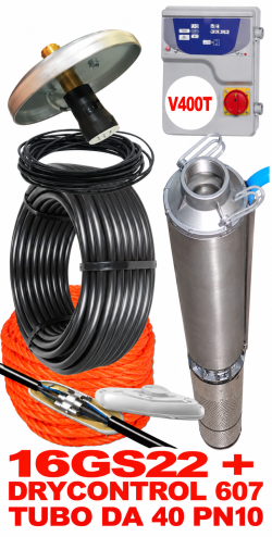 Impianto di sollevamento acqua per pozzo con pompa sommersa LOWARA 16GS22-4OS - 3,00 HP trifase - linea elettrica max 200 metri
